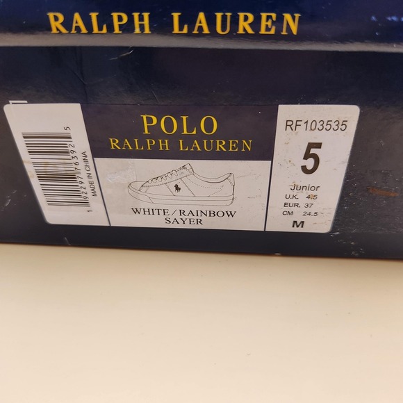 Polo Ralph Lauren Shoes Youth Size 5 White Rainbow Sayer Pastel Laces‎ RF103535 - Picture 7 of 7
